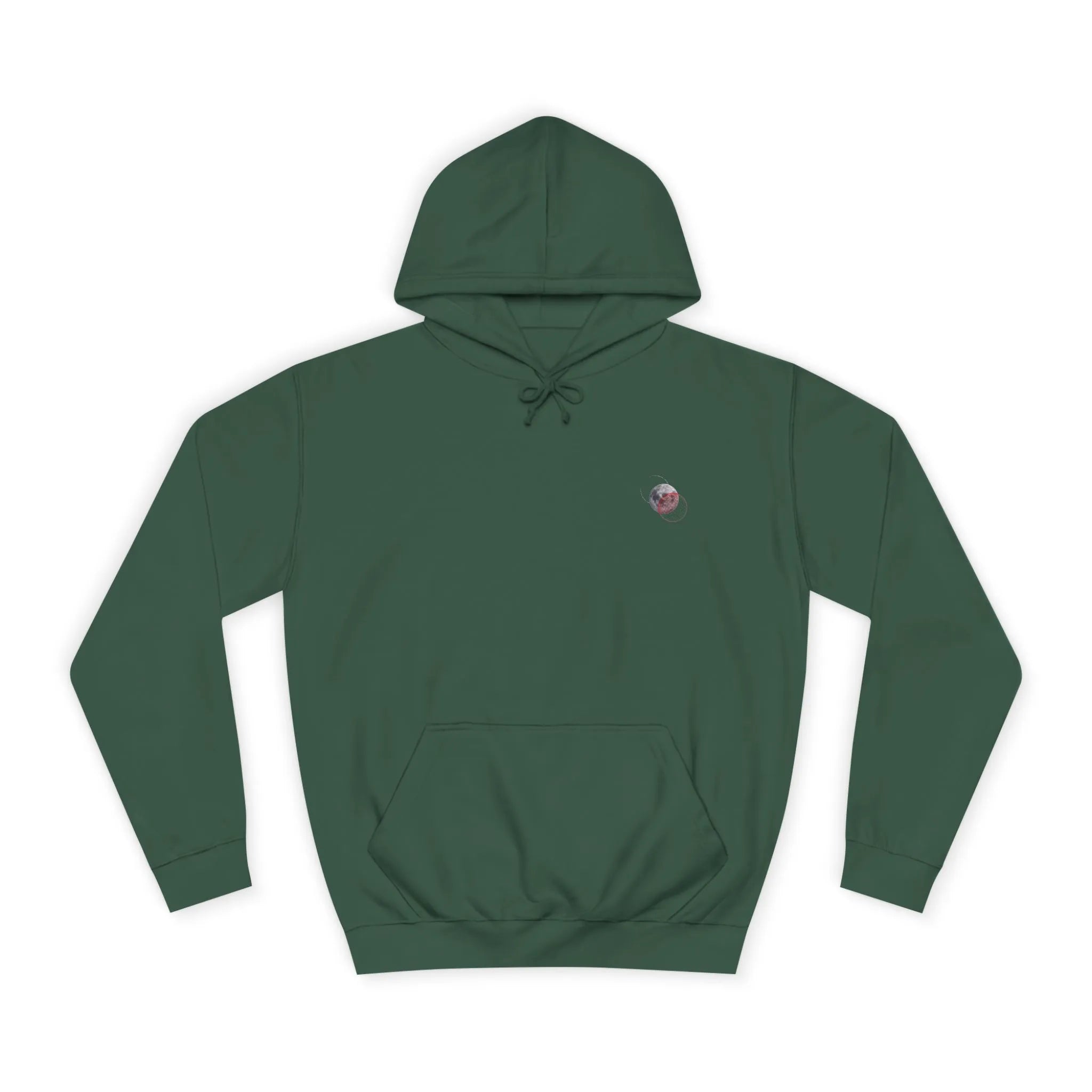 Green hoodie with a small logo on the chest against a white background