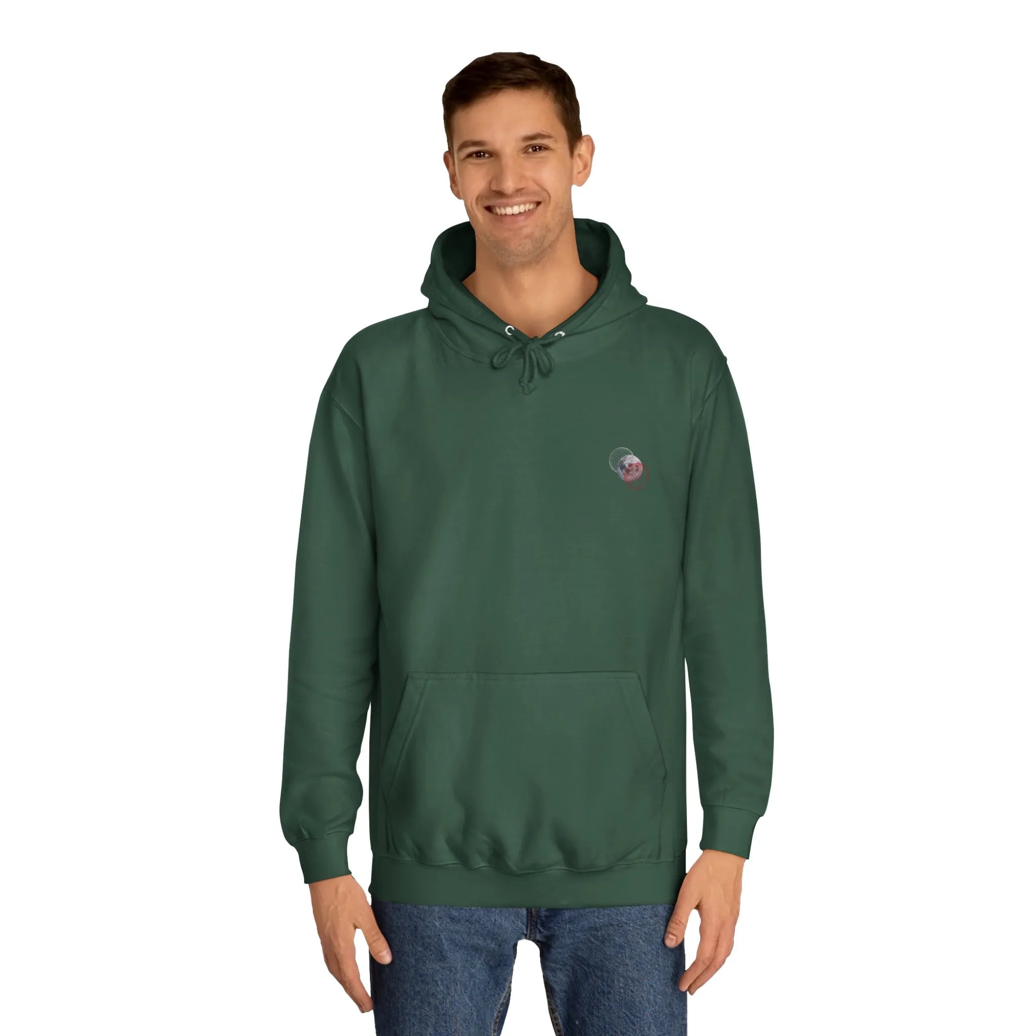 Man wearing a gray hoodie with 'WYD' on a white background